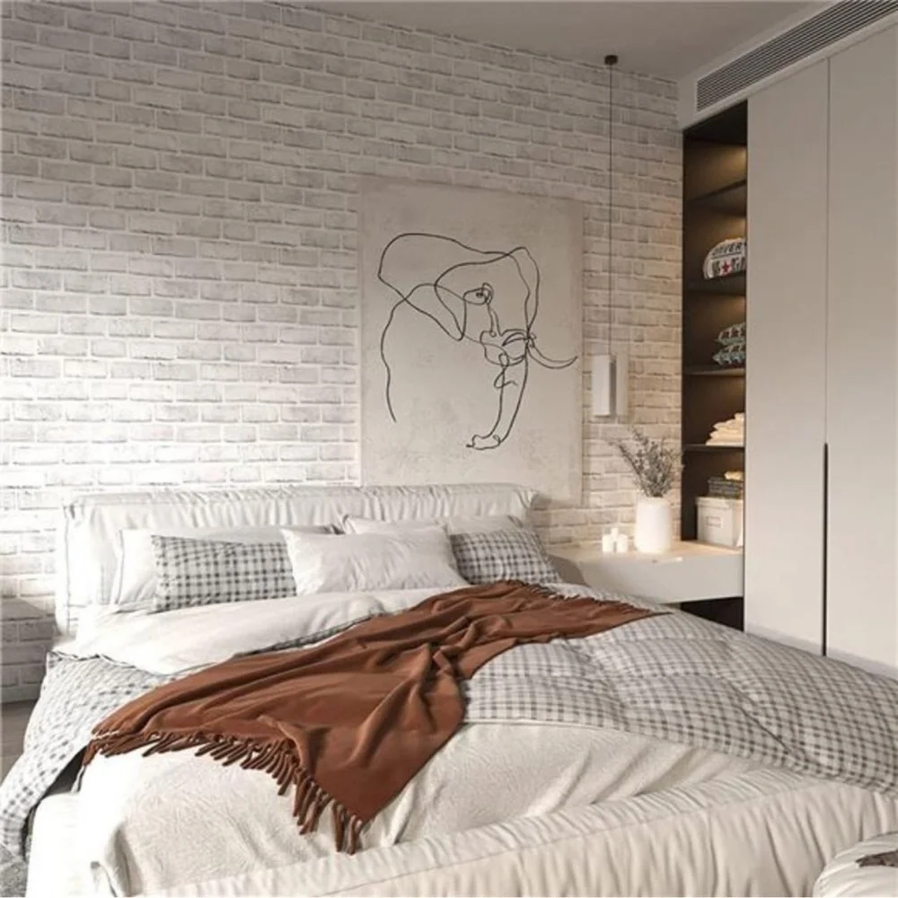 Home White Gray Peel and Stick Wallpaper Brick Contact Paper 120” ×18” Faux 3D B